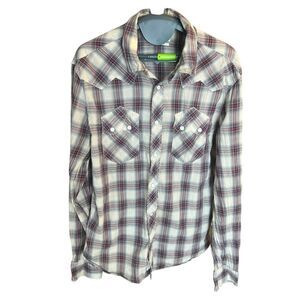 AllSaints Spitalfields Western Shirt Mens Medium Gray Pearl Snap button country